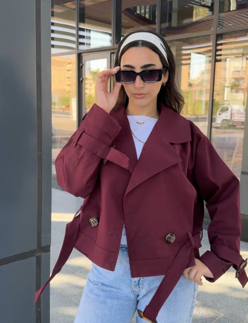Cropped coat in burgundy 
