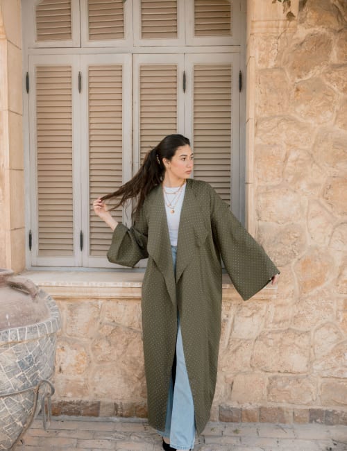 Shiny stud kimono - Olive 