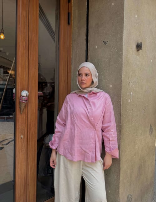  wrap Linen shirt- pink