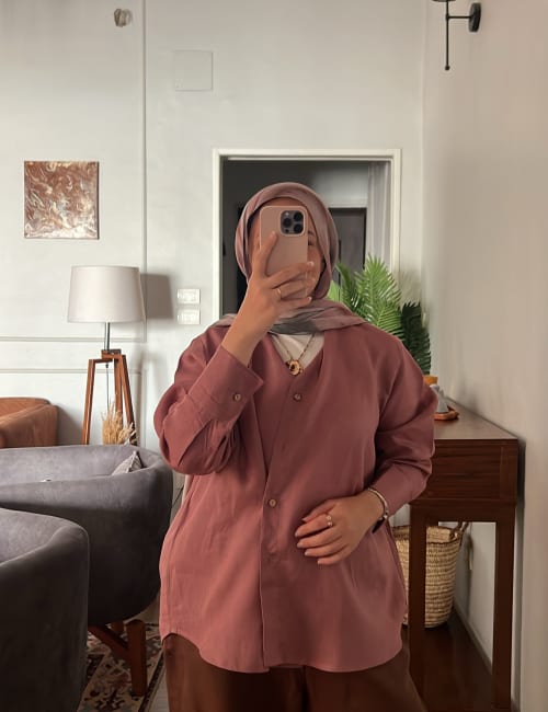 Wrap linen shirt-Rose ebony
