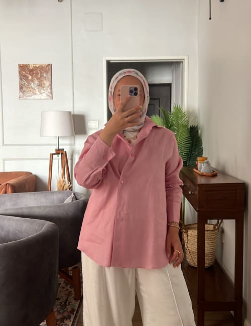  wrap Linen shirt- pink