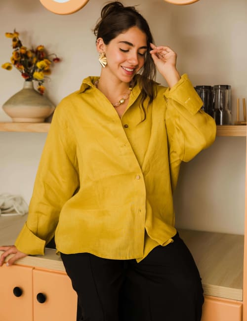 Wrap linen shirt-mustard