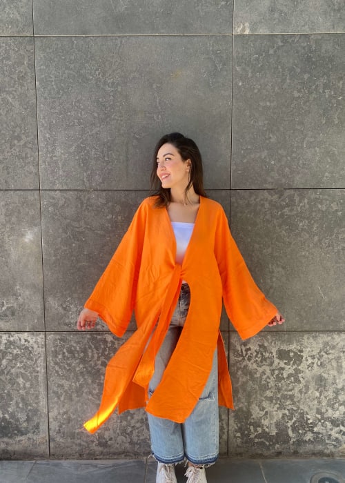 Front tie cardigan in orange 