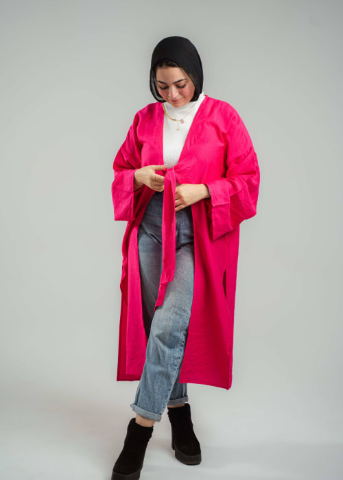 Front tie cardigan in hot pink 