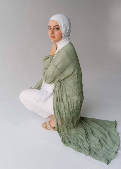Pleated kimono in sage green