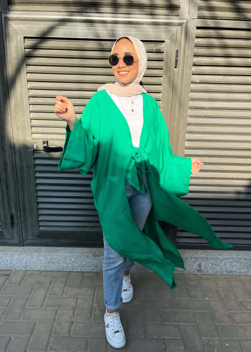 Front tie cardigan in green