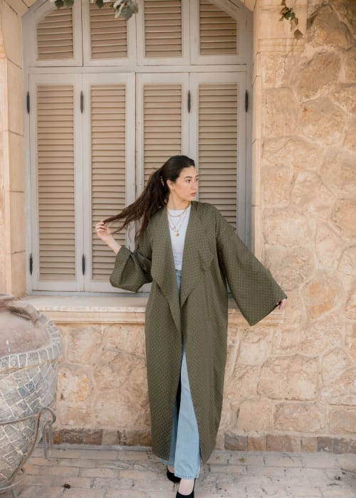 Shiny stud kimono - Olive 