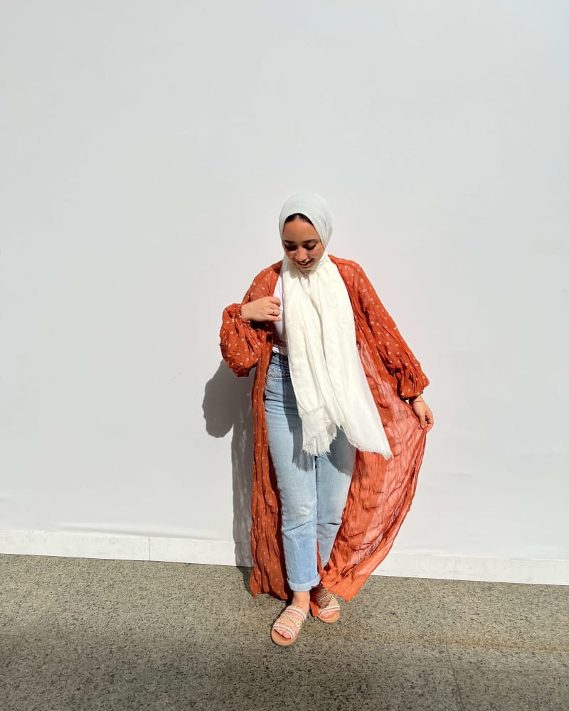 Pleated kimono in ginger 