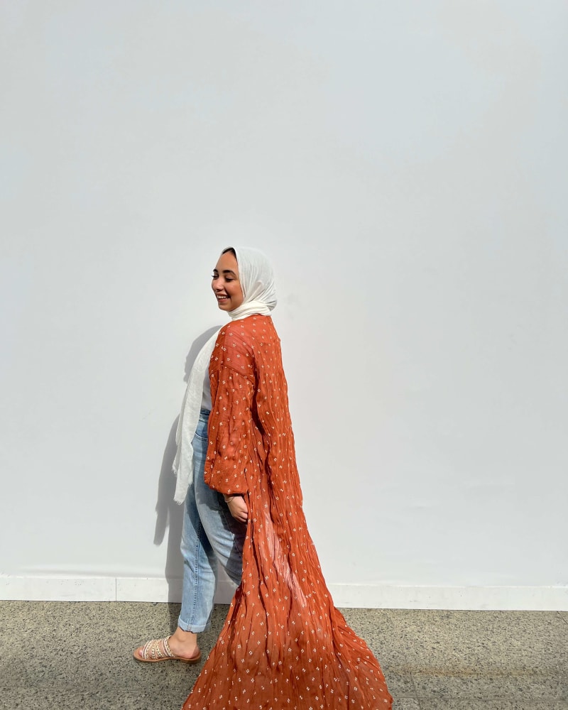 Pleated kimono in ginger 