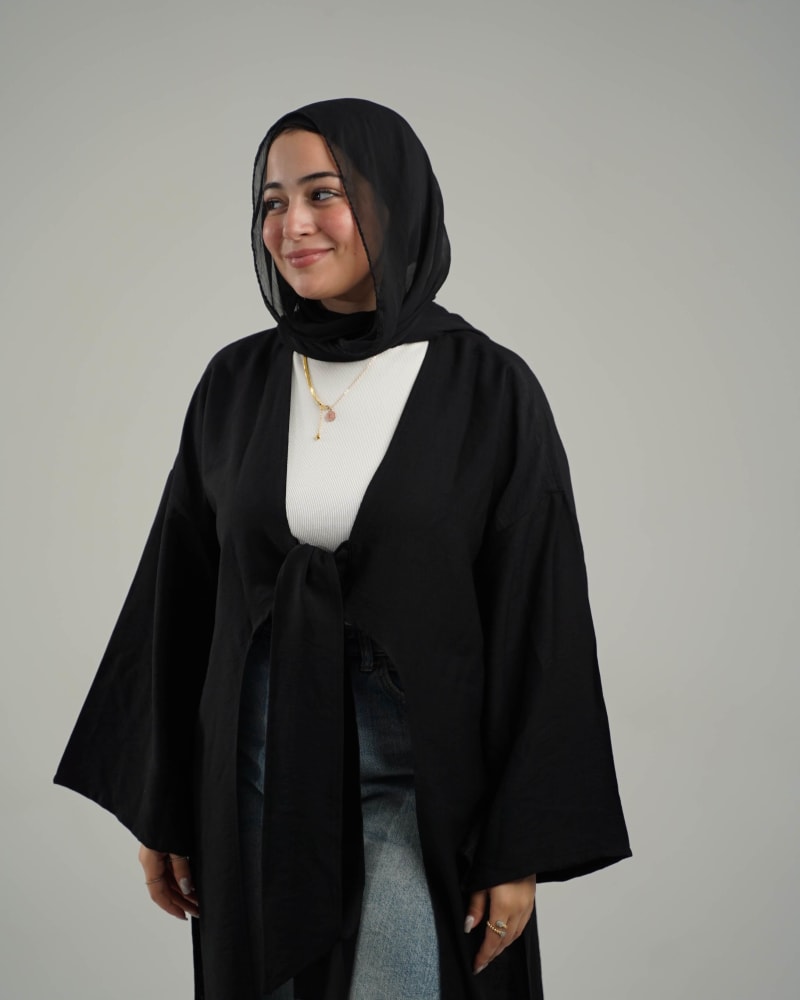 Front tie cardigan in black