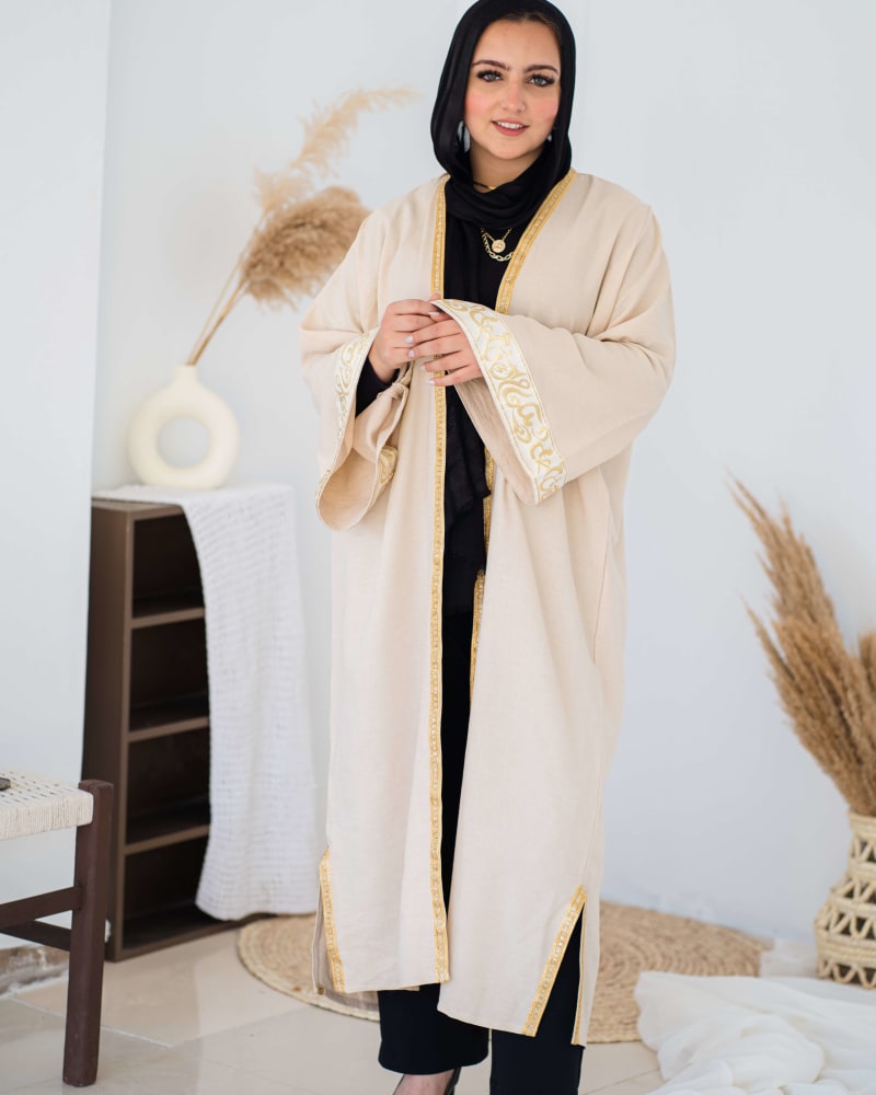  calligraphy kaftan in beige 