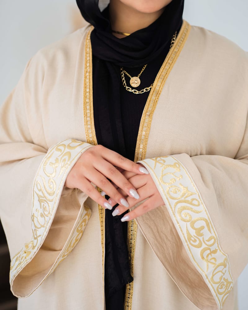  calligraphy kaftan in beige 