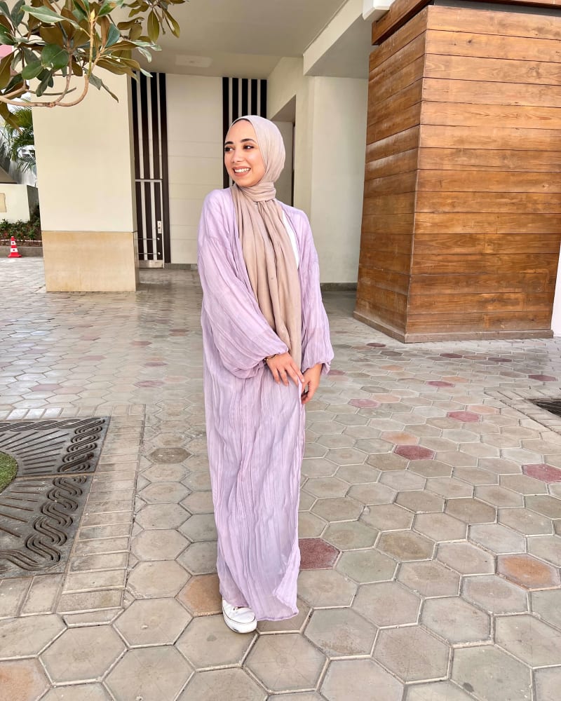 Pleated kimono in lilac