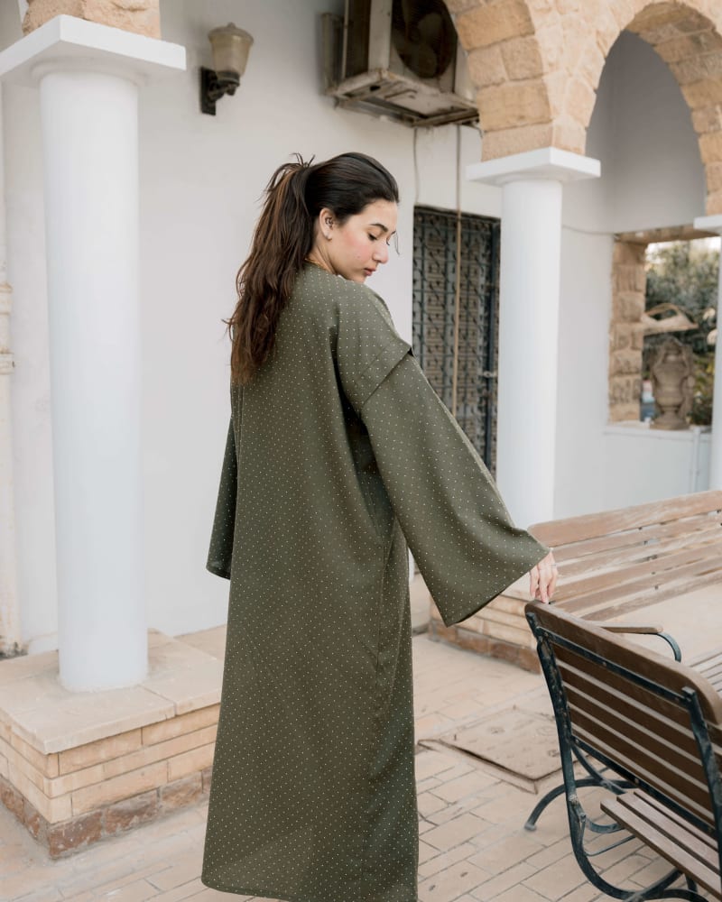 Shiny stud kimono - Olive 