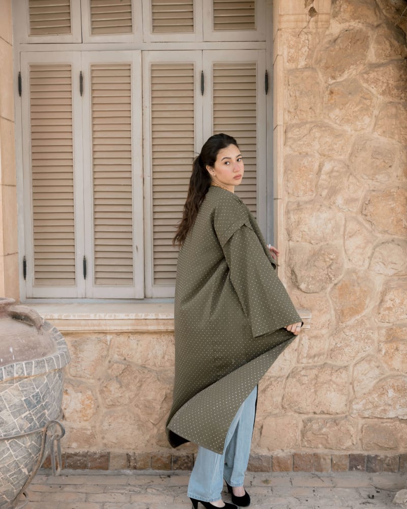 Shiny stud kimono - Olive 