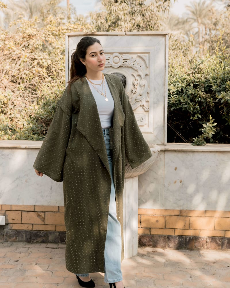 Shiny stud kimono - Olive 