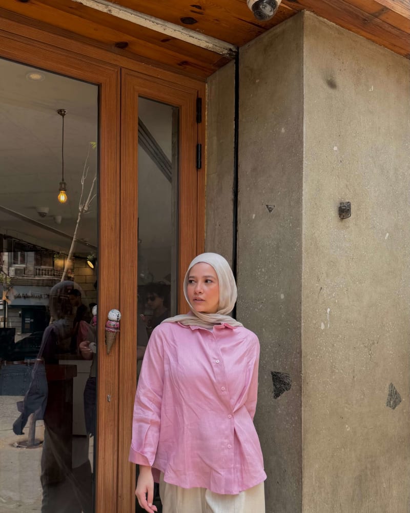  wrap Linen shirt- pink