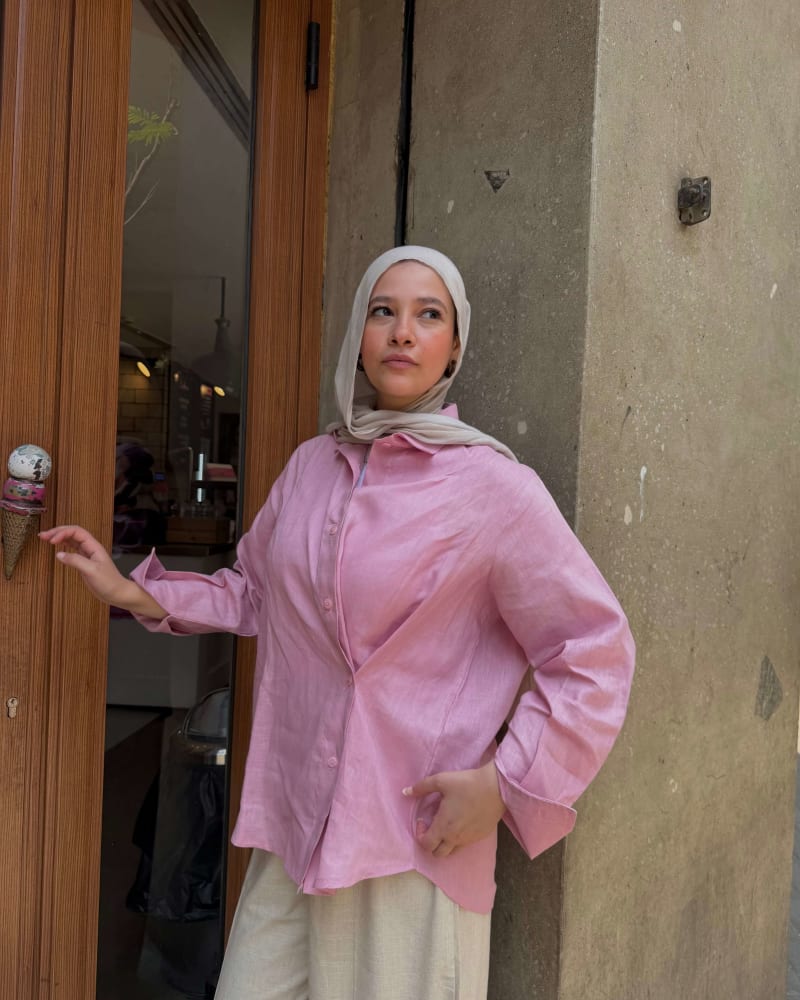  wrap Linen shirt- pink