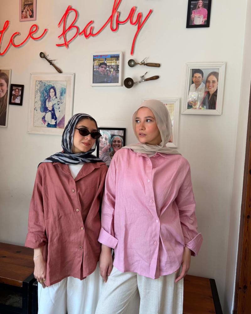  wrap Linen shirt- pink