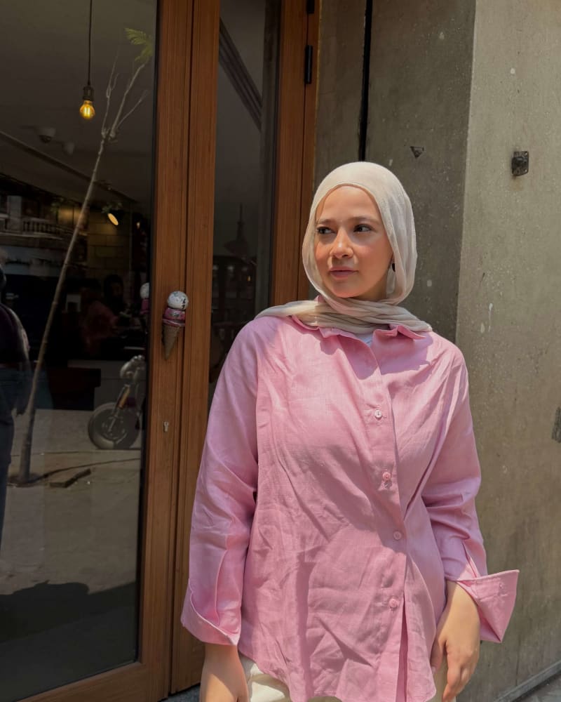  wrap Linen shirt- pink