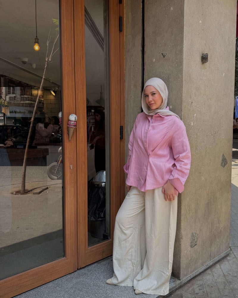  wrap Linen shirt- pink