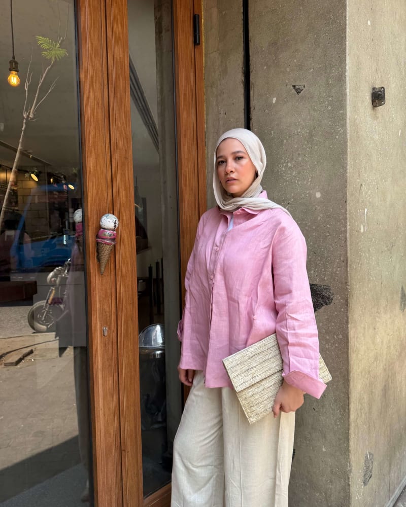  wrap Linen shirt- pink