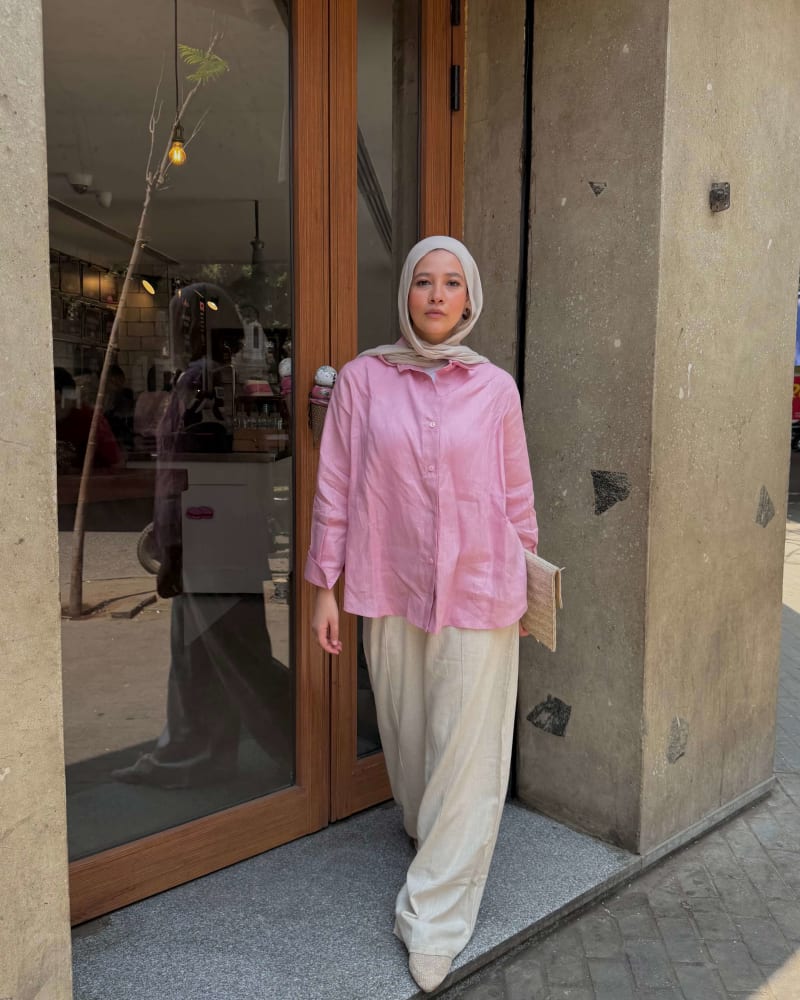  wrap Linen shirt- pink