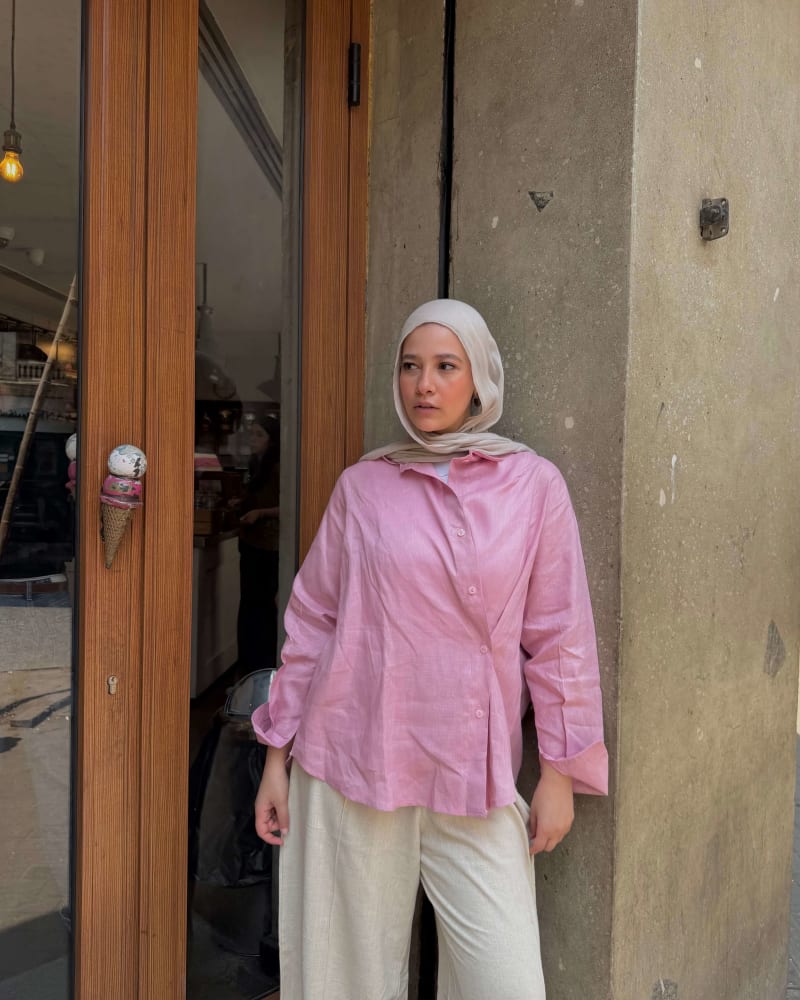  wrap Linen shirt- pink