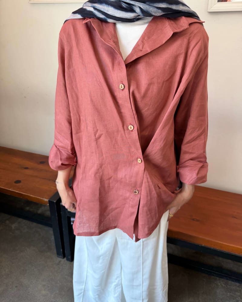 Wrap linen shirt - Dusty teracotta