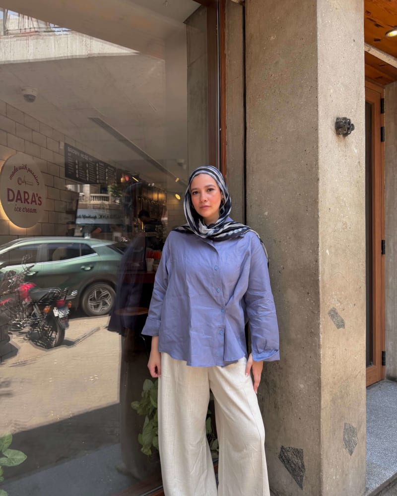 Wrap linen shirt- Dusty blue