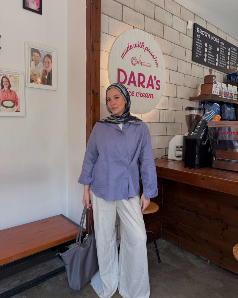 Wrap linen shirt- Dusty blue