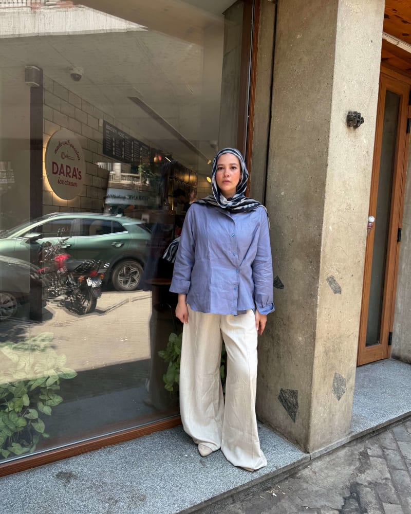 Wrap linen shirt- Dusty blue