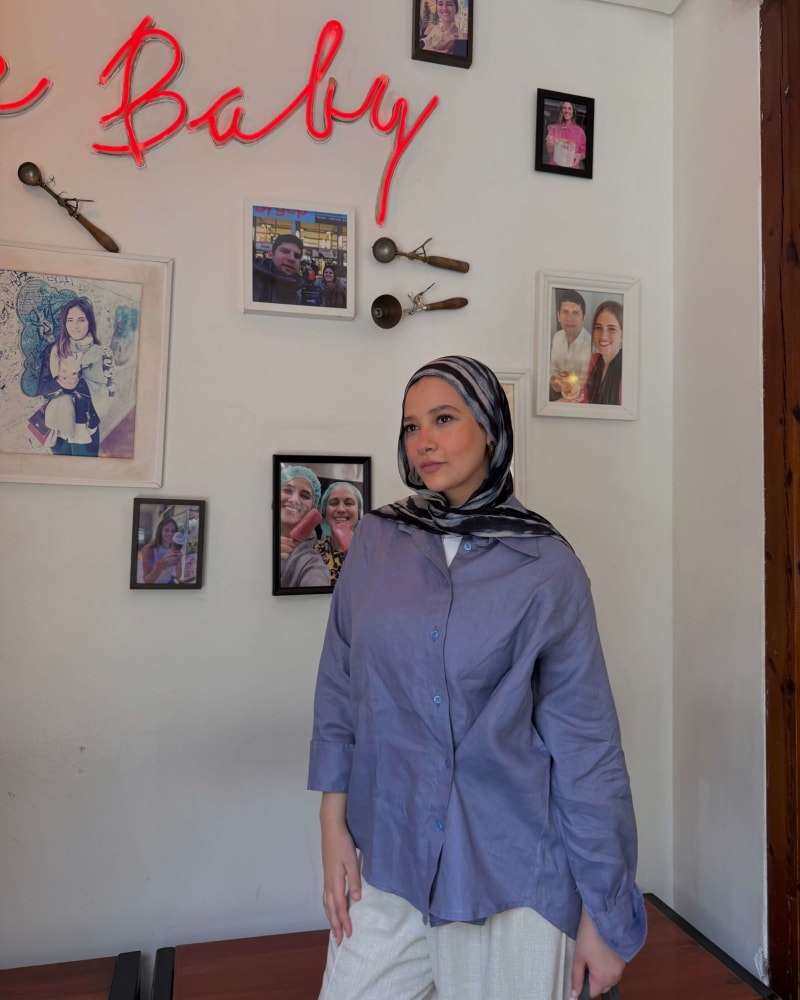 Wrap linen shirt- Dusty blue