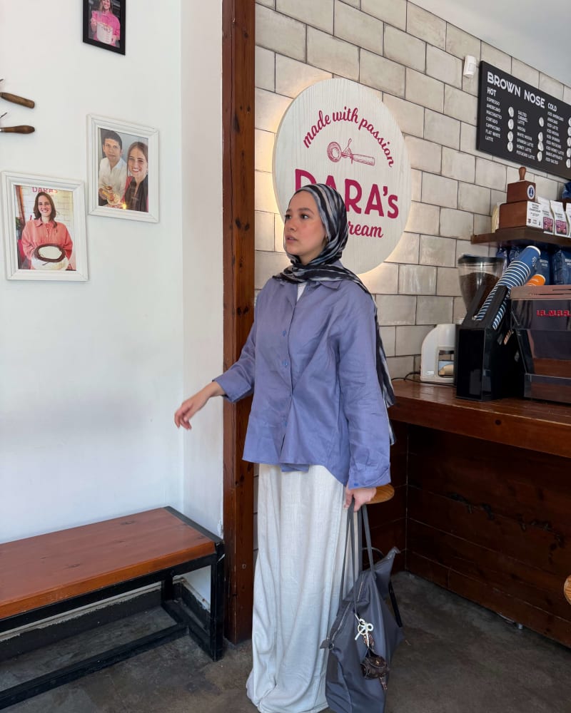 Wrap linen shirt- Dusty blue