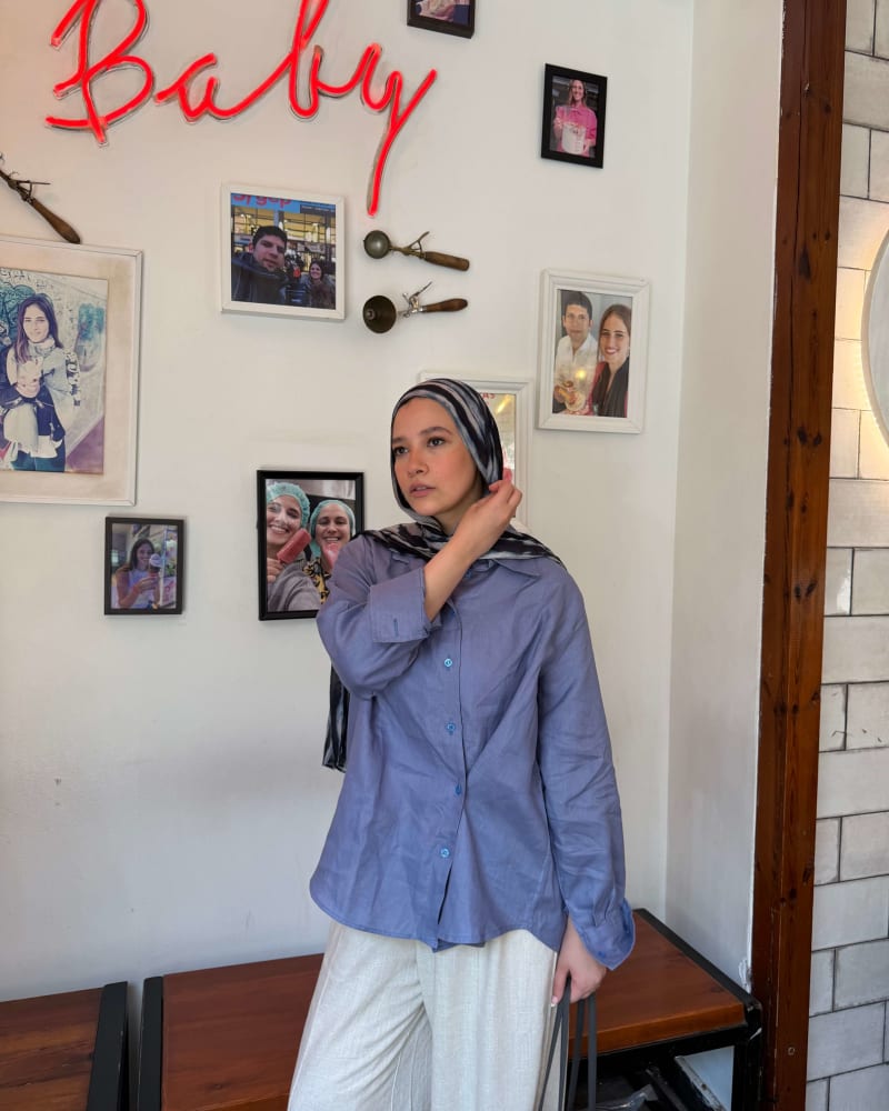 Wrap linen shirt- Dusty blue