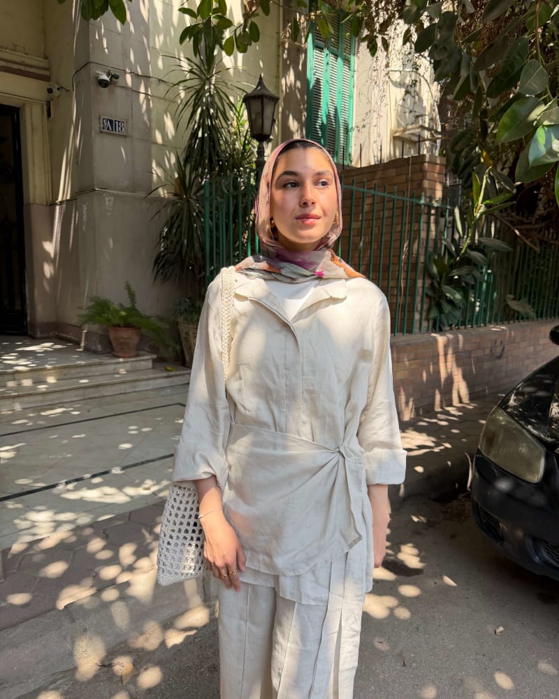 Side tie linen set-Beige 
