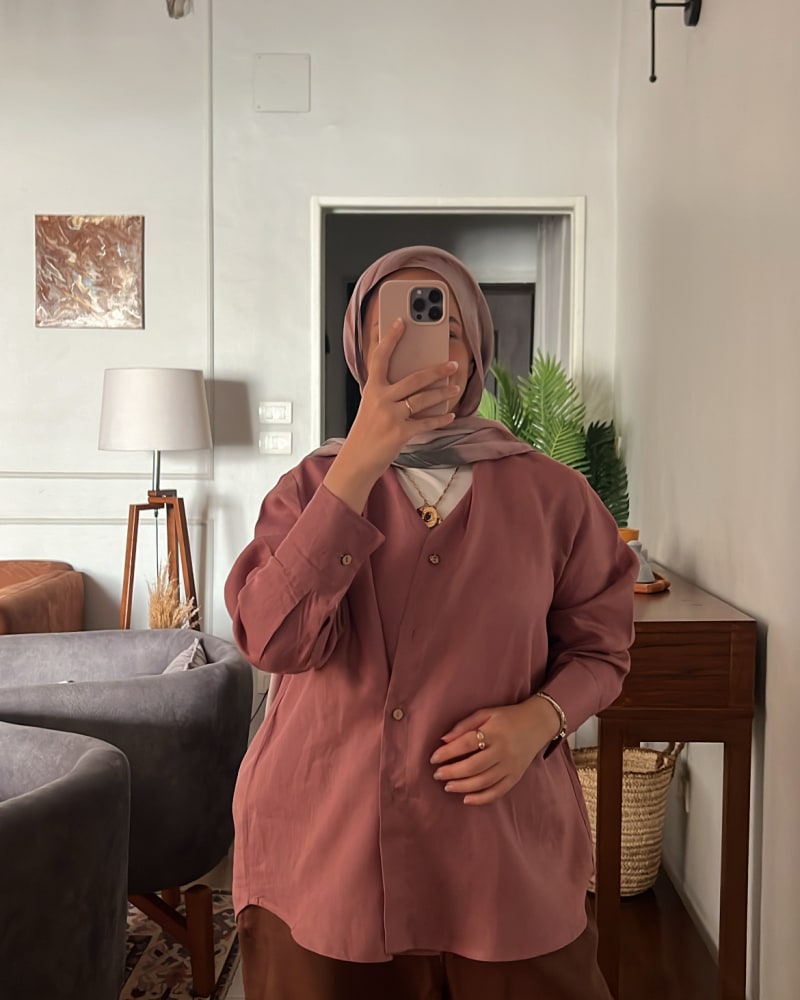 Wrap linen shirt-Rose ebony