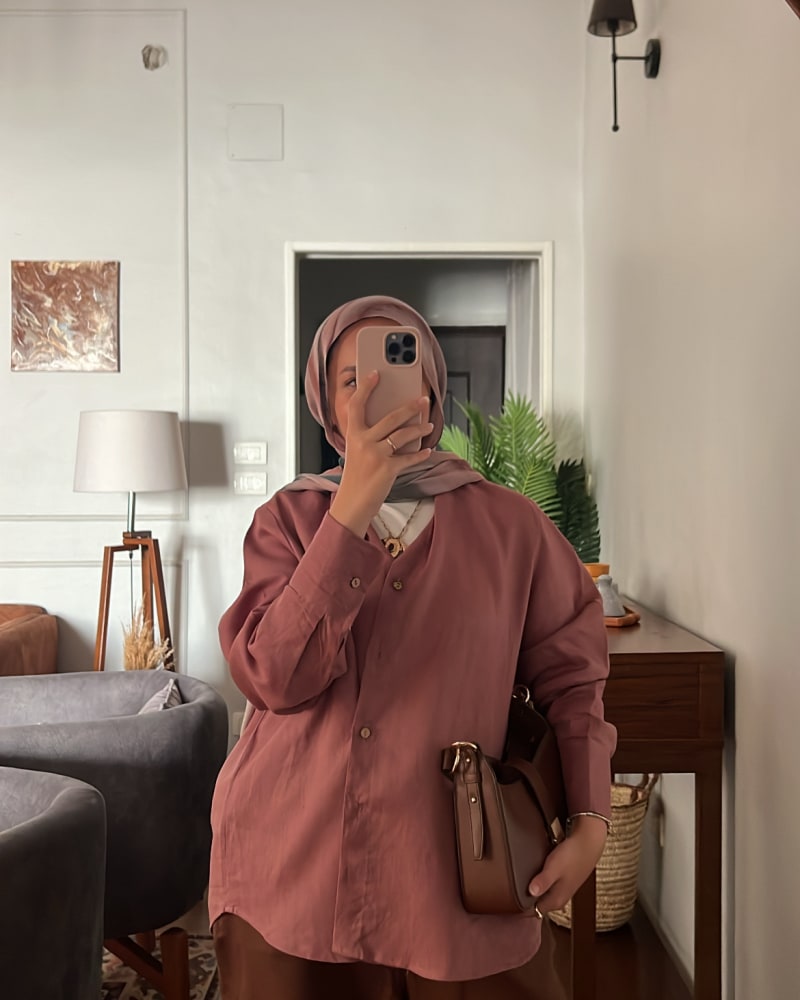 Wrap linen shirt-Rose ebony