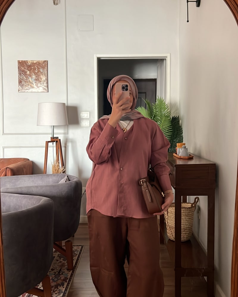 Wrap linen shirt-Rose ebony