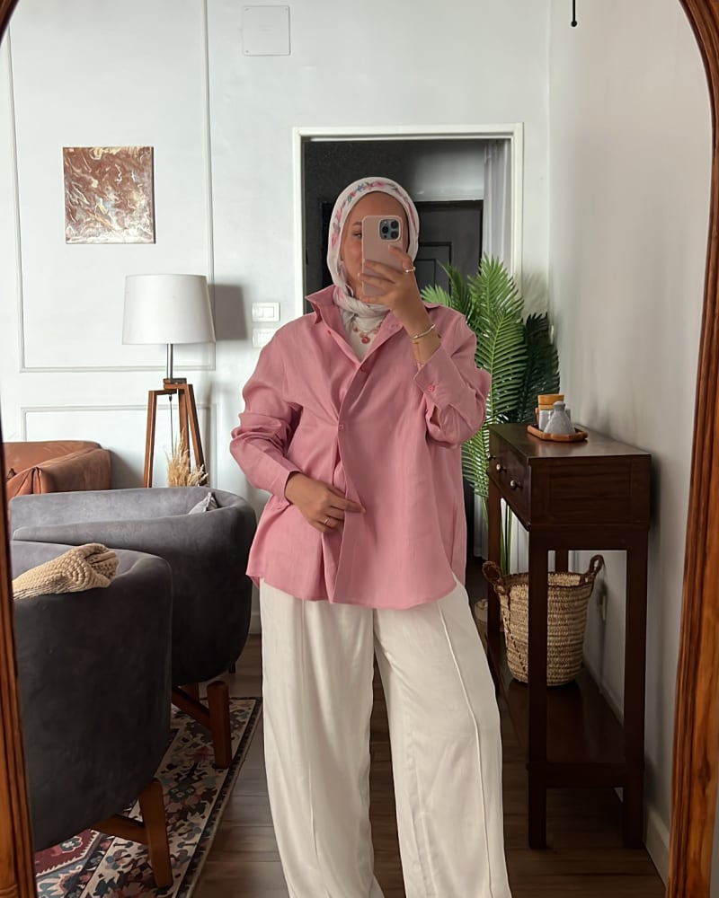  wrap Linen shirt- pink