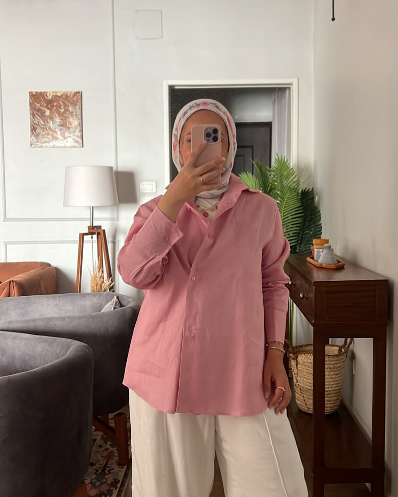  wrap Linen shirt- pink