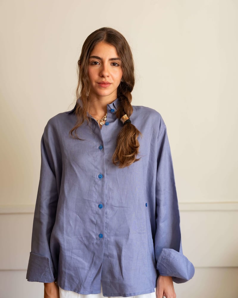 Wrap linen shirt- Dusty blue