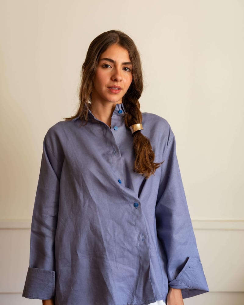Wrap linen shirt- Dusty blue