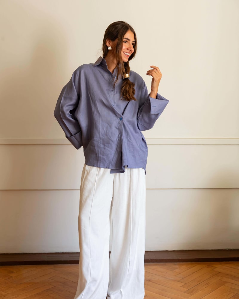 Wrap linen shirt- Dusty blue