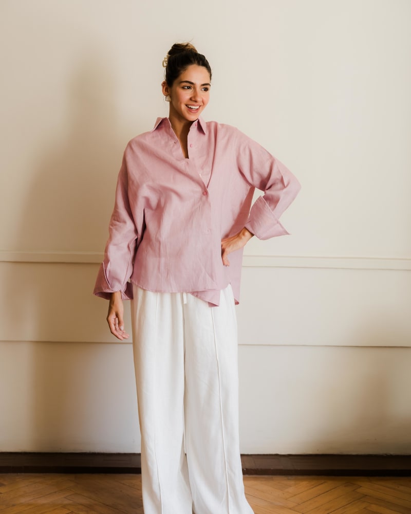  wrap Linen shirt- pink
