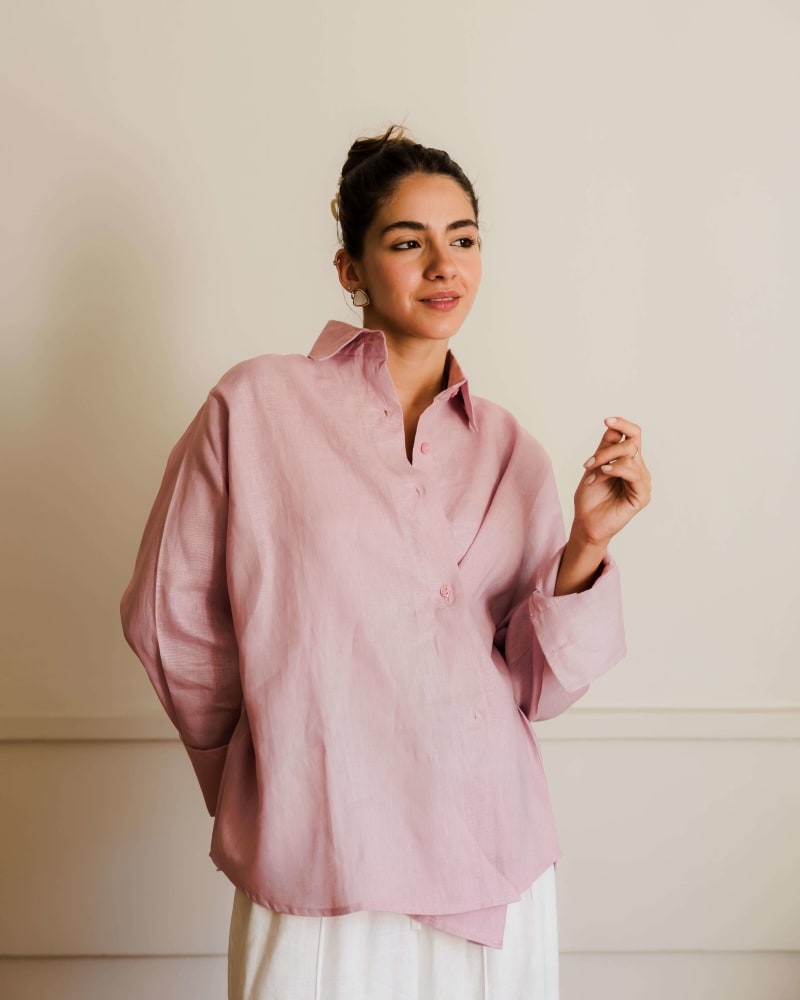  wrap Linen shirt- pink