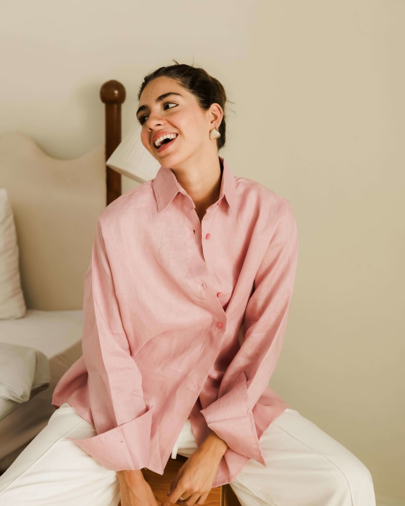  wrap Linen shirt- pink