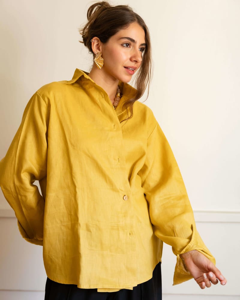 Wrap linen shirt-mustard
