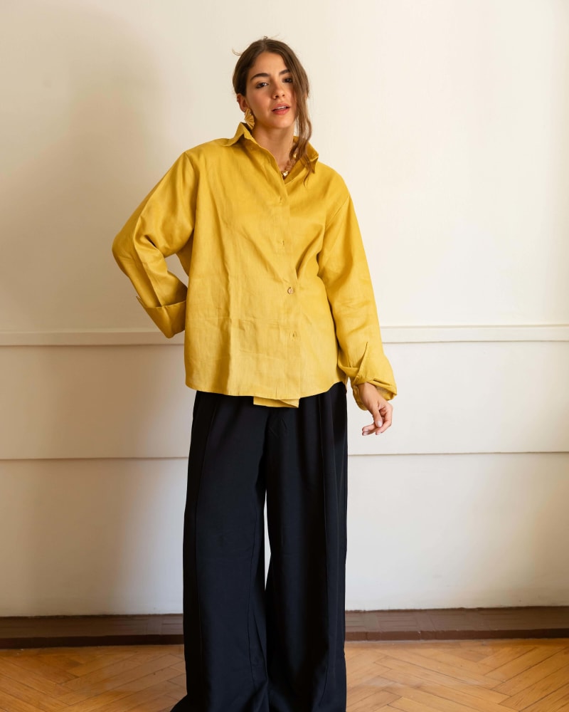 Wrap linen shirt-mustard