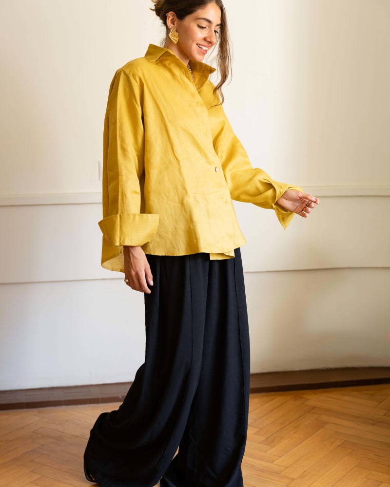 Wrap linen shirt-mustard